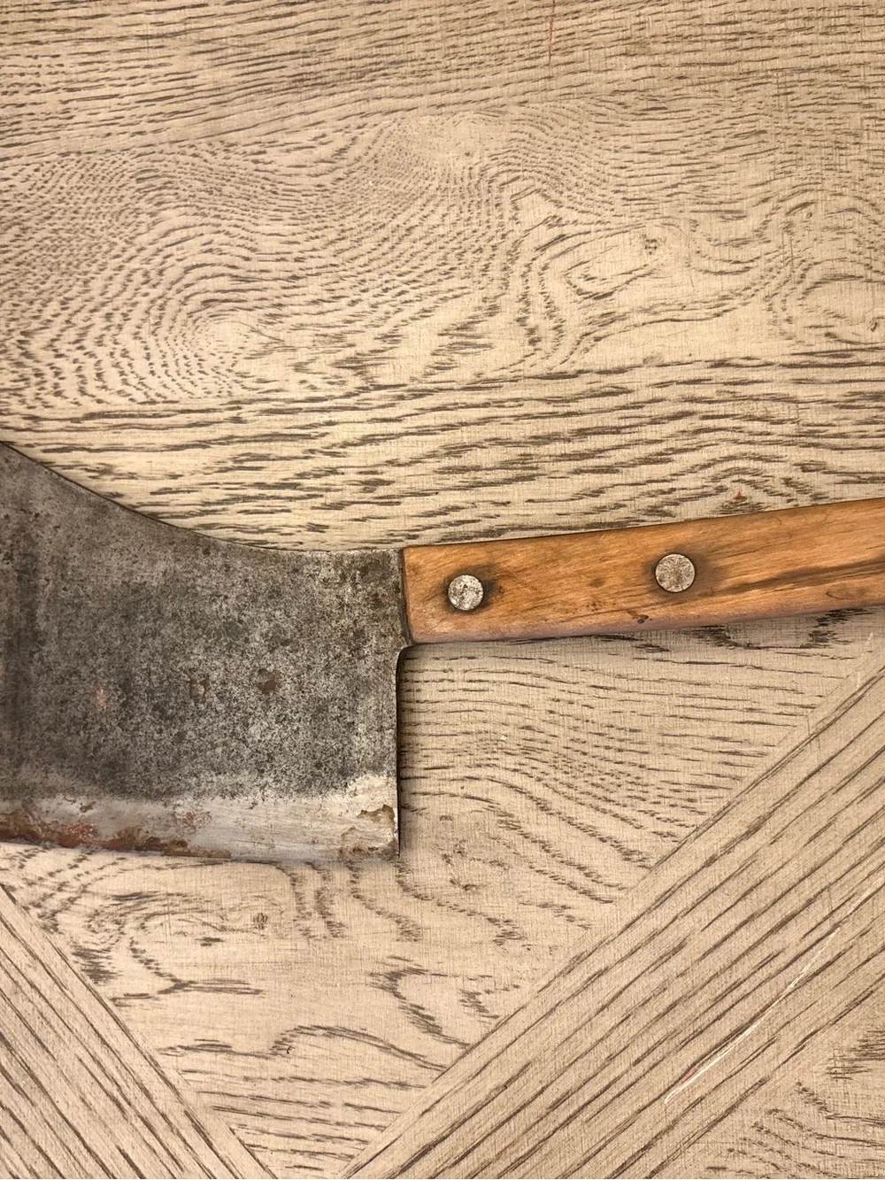 Rustic Brown Wooden-Handled Meat Cleaver - Unbranded